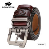 BISON DENIM genuine leather belt for men gift designer belts men's high quality Cowskin Personality buckle,Vintage jeans N71223