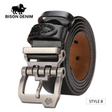 BISON DENIM genuine leather belt for men gift designer belts men's high quality Cowskin Personality buckle,Vintage jeans N71223