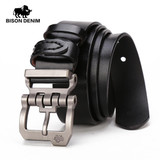 BISON DENIM genuine leather belt for men gift designer belts men's high quality Cowskin Personality buckle,Vintage jeans N71223