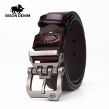 BISON DENIM genuine leather belt for men gift designer belts men's high quality Cowskin Personality buckle,Vintage jeans N71223