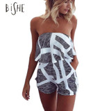 BiSHE Women Summer Sexy jumpsuit bodysuit Print female sexy Slash Neck rompers womens jumpsuit for women Party Bodysuit