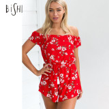 BiSHE Women Summer Sexy jumpsuit bodysuit Print female sexy Slash Neck rompers womens jumpsuit for women Party Bodysuit