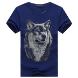 BINYUXD cotton 3d t shirt  men 2016 summer new arrvial 3D funny wolf  man's T-shirt extended plus size 4XL white black blue