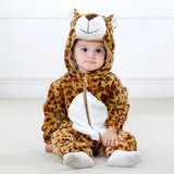 BINIDUCKLING Autumn Winter Flannel Baby Boy Clothes Cartoon Animal Jumpsuit Baby Girl Rompers Long Sleeve Hooded Infant Clothing