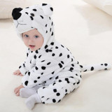BINIDUCKLING Autumn Winter Flannel Baby Boy Clothes Cartoon Animal Jumpsuit Baby Girl Rompers Long Sleeve Hooded Infant Clothing