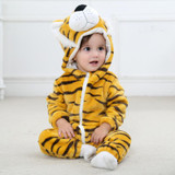BINIDUCKLING Autumn Winter Flannel Baby Boy Clothes Cartoon Animal Jumpsuit Baby Girl Rompers Long Sleeve Hooded Infant Clothing