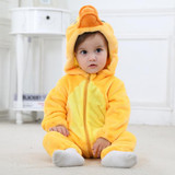 BINIDUCKLING Autumn Winter Flannel Baby Boy Clothes Cartoon Animal Jumpsuit Baby Girl Rompers Long Sleeve Hooded Infant Clothing