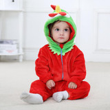 BINIDUCKLING Autumn Winter Flannel Baby Boy Clothes Cartoon Animal Jumpsuit Baby Girl Rompers Long Sleeve Hooded Infant Clothing