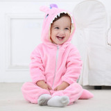 BINIDUCKLING Autumn Winter Flannel Baby Boy Clothes Cartoon Animal Jumpsuit Baby Girl Rompers Long Sleeve Hooded Infant Clothing