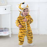 BINIDUCKLING Autumn Winter Flannel Baby Boy Clothes Cartoon Animal Jumpsuit Baby Girl Rompers Long Sleeve Hooded Infant Clothing