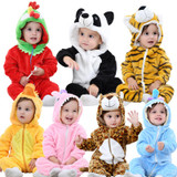 BINIDUCKLING Autumn Winter Flannel Baby Boy Clothes Cartoon Animal Jumpsuit Baby Girl Rompers Long Sleeve Hooded Infant Clothing