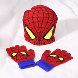 BINGYUANHAOXUAN Autumn Winter Girls Boys Hat Set Cartoon Spider Man Warm Cap knitted Hat Gloves Children Hat Sets Bonnet Gorro