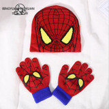 BINGYUANHAOXUAN Autumn Winter Girls Boys Hat Set Cartoon Spider Man Warm Cap knitted Hat Gloves Children Hat Sets Bonnet Gorro