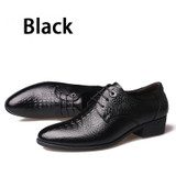 BIMUDUIYU Crocodile Style Men Business Dress Shoes Genuine Leather Breathable Oxford Shoes Fashion Pointed Toe Men Flats Wedding