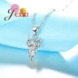 Bijoux 925 Sterling Silver Jewelry Set Clear Crystal Owl Pendant Drop Necklaces Earrings for Women Bridal Accessories