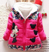 Hot Sale 2015 Winter Baby Girls Coats Kids Minnie Jackets Fashion Hooded Children Outdoor Parka Warm Flowers Cotton-padded Coats