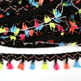 Hot Sale 2 Yards 40mm Rainbow Tassel Lace Trim Cotton Fabric Ribbon Fringe Drop Handmade Sewing Curtains Clothes Accessories