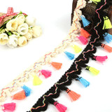 Hot Sale 2 Yards 40mm Rainbow Tassel Lace Trim Cotton Fabric Ribbon Fringe Drop Handmade Sewing Curtains Clothes Accessories
