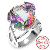 Hot Sale 12ct Genuine Amethyst Rainbow Fire Mystic Topaz Solid 925 Sterling Silver Women Ring Fashion Jewelry Promotion