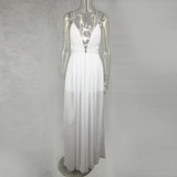 Hot Pink Red Blue White Summer V-Neck Sexy Women Dress Loose Backless Party Split Maxi Club Dress Girl Floor Length Dresses