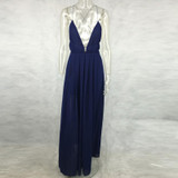 Hot Pink Red Blue White Summer V-Neck Sexy Women Dress Loose Backless Party Split Maxi Club Dress Girl Floor Length Dresses