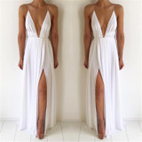 Hot Pink Red Blue White Summer V-Neck Sexy Women Dress Loose Backless Party Split Maxi Club Dress Girl Floor Length Dresses