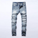 2017 New White Washed Italian Designer Men Jeans High Quality Dsel Brand Straight Fit Distressed Ripped Jeans For Jeans Men