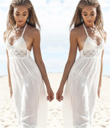 2017 New White Sling V-Neck Backless Sexy Party Dress Sleeveless Hollow Out Summer Women Beach Dresses Boho Long Maxi Sundress