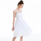2017 New White Lace Cocktail Dress tulle Sleeveless Applique Pearls Short Mini Vestidos de Prom Gown girls Formal Party Dresses