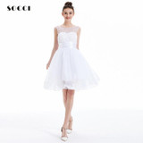 2017 New White Lace Cocktail Dress tulle Sleeveless Applique Pearls Short Mini Vestidos de Prom Gown girls Formal Party Dresses