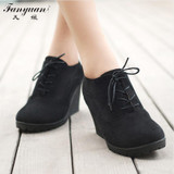 2017 New Wedges Women Boots Fashion Flock High-heeled Platform Ankle Boots Lace Up High Heels Spring Autumn Shoes For Women
