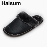 2017 New Waterproof Winter Warm Indoor Shoes Thick Slippers Men Furry Slippers Genuine Leather Slippers H-8816
