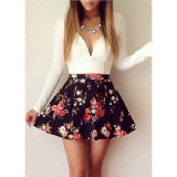 2017 new vestidos sexy dress V-neck long sleeve printed mini dress