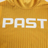 Weekeep Women Fashion Cropped Turtleneck t shirt Yellow Spring Short Sleeve Letter Print T-shirt Slim Waist Vogue Crop Top Shirt