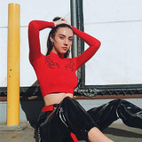 Weekeep Cartoon Print Long Sleeve Crop Top Women Cropped Slim Waist t shirt Knitted O-neck t-shirt Fashion Streetwear tshirt