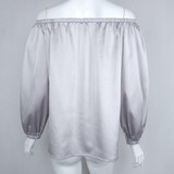 Weekeep 2016  Autumn Sexy Off Shoulder Glossy Blouse Shirt Soft Satin Flare Sleeve Tops Elegant Party Women Blouses Blusas