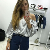 Weekeep 2016  Autumn Sexy Off Shoulder Glossy Blouse Shirt Soft Satin Flare Sleeve Tops Elegant Party Women Blouses Blusas