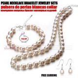 Wedding natural pearl jewelry,bridal jewelry sets women White freshwater pearl sets 925 silver earring girl birthday best gift
