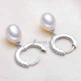 Wedding natural freshwater pearl hoop earrings women,white pink 925 sterling silver pearl earring jewelry for girl birthday gift