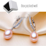 Wedding natural freshwater pearl hoop earrings women,white pink 925 sterling silver pearl earring jewelry for girl birthday gift