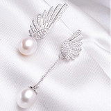 Wedding long white natural freshwater pearl stud earrings for women,925 silver pearl jewelry earrings mother pearl jewelry