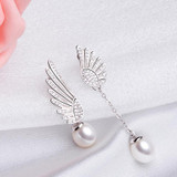 Wedding long white natural freshwater pearl stud earrings for women,925 silver pearl jewelry earrings mother pearl jewelry