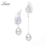 Wedding long white natural freshwater pearl stud earrings for women,925 silver pearl jewelry earrings mother pearl jewelry
