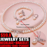 Wedding jewelry set white bridal jewelry sets for women,925 sterling silver natural pearl jewelry wife engagement birthday gift