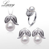 Wedding freshwater pearl jewelry sets silver women,White natural pearl sets girls trendy pendant earring birthday party