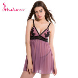 Wealurre New Fantasy Women Sexy Lingerie V-neck European Sleepwear Dress Embroidery Strap Lace Nightgowns Nightdress&Thongs Sets