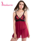 Wealurre New Fantasy Women Sexy Lingerie V-neck European Sleepwear Dress Embroidery Strap Lace Nightgowns Nightdress&Thongs Sets