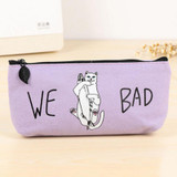 WE BAD Funny Cartoon Cat Makeup Pouch Cosmetic Bag Pencil Pen Case Zipper Makeup Brush Storage Bag