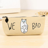 WE BAD Funny Cartoon Cat Makeup Pouch Cosmetic Bag Pencil Pen Case Zipper Makeup Brush Storage Bag
