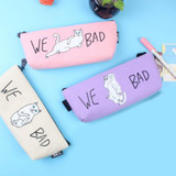 WE BAD Funny Cartoon Cat Makeup Pouch Cosmetic Bag Pencil Pen Case Zipper Makeup Brush Storage Bag